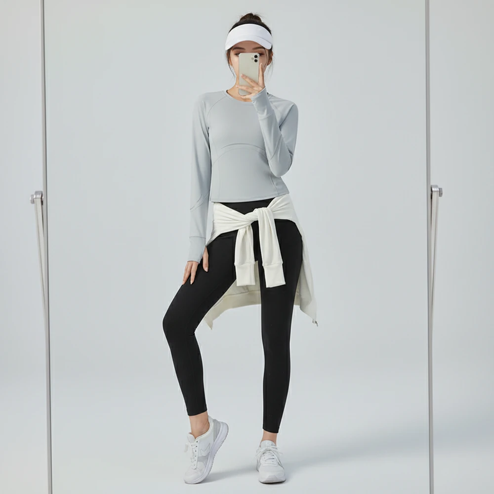 Áo Thun Thể Thao 2988YF Xám lưới thoáng khí Áo Thun Thể Thao Dài Tay Nữ Phối Lưới Thoáng Khí – 2988YF - Ảnh 1