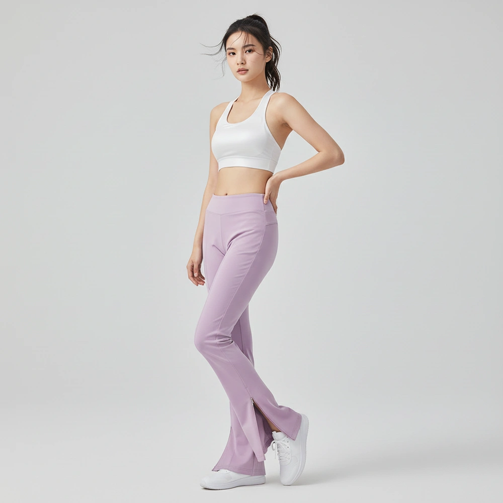 Quần legging ống loe khoá kéo gấu 5235KZ màu tím dáng đứng Quần legging ống loe khoá kéo gấu 5235KZ màu tím dáng đứng